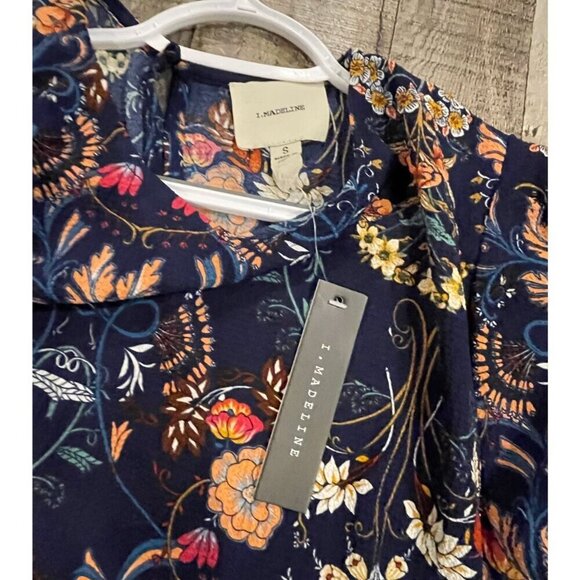 I.Madeline Garden Splendor Navy Blue Flora | Long Sleeve Midi Dress Sz: Small - Picture 6 of 16